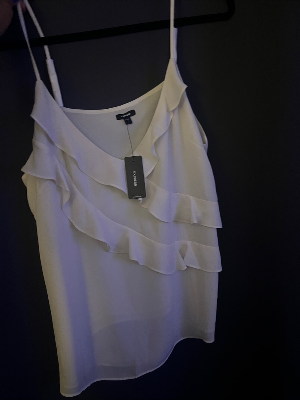 Express Cream Ruffle V-Neck Spaghetti Strap Cami Top
